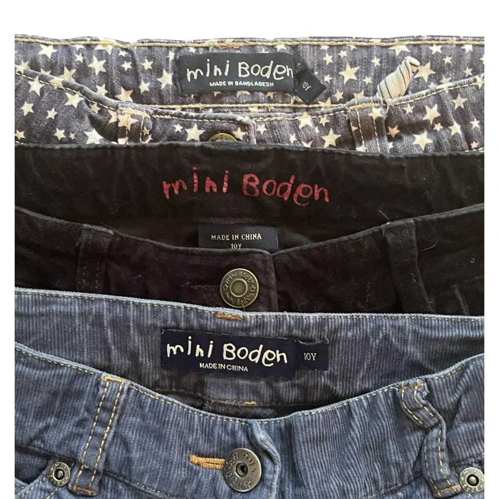 Mini Boden Size 10 Pants, Lot of 3, Blue Corduroy, Star, Black Velvet 98% Cotton
